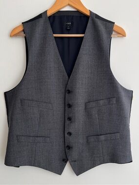 J. CREW Waistcoat Button Front Vest Grey Wool Tollegno 1900 Academia Business
